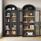 Étagère voûtée de 72 po avec 4 portes - Bibliothèque de style moderne champêtre avec étagère ouverte pour salon et chambre à coucher (noir)