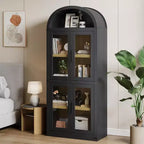 Étagère voûtée de 72 po avec 4 portes - Bibliothèque de style moderne champêtre avec étagère ouverte pour salon et chambre à coucher (noir)
