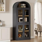 Étagère voûtée de 72 po avec 4 portes - Bibliothèque de style moderne champêtre avec étagère ouverte pour salon et chambre à coucher (noir)