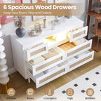 Commode en rotin à 6 tiroirs, commode durable en bois naturel, 6 tiroirs, meuble TV, armoire de rangement pour chambre d'enfant, entrée, chambre à coucher, couloir