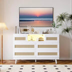 Commode en rotin à 6 tiroirs, commode durable en bois naturel, 6 tiroirs, meuble TV, armoire de rangement pour chambre d'enfant, entrée, chambre à coucher, couloir