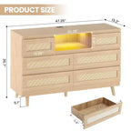 Commode en rotin à 6 tiroirs, commode durable en bois naturel, 6 tiroirs, meuble TV, armoire de rangement pour chambre d'enfant, entrée, chambre à coucher, couloir