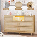 Commode en rotin à 6 tiroirs, commode durable en bois naturel, 6 tiroirs, meuble TV, armoire de rangement pour chambre d'enfant, entrée, chambre à coucher, couloir