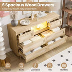 Commode en rotin à 6 tiroirs, commode durable en bois naturel, 6 tiroirs, meuble TV, armoire de rangement pour chambre d'enfant, entrée, chambre à coucher, couloir