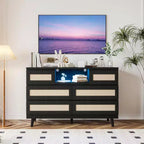 Commode en rotin à 6 tiroirs, commode durable en bois naturel, 6 tiroirs, meuble TV, armoire de rangement pour chambre d'enfant, entrée, chambre à coucher, couloir
