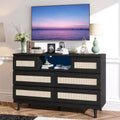Rattan Dresser with 6 Drawers, Natural Wood Durable Dressers, 6 Chests of Drawers, TV Stand, Storage Cabinet for Nursery, Entryway, Bedroom,Hallway