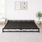 1-Piece Wavy Metal Platform Bed - 6 Low Profile Queen Size, Steel Slats No Box Spring Needed, Fits Standard Mattress