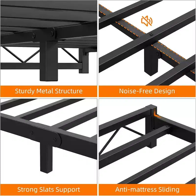 1-Piece Wavy Metal Platform Bed - 6 Low Profile Queen Size, Steel Slats No Box Spring Needed, Fits Standard Mattress