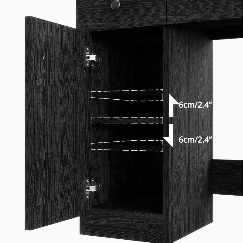 Coiffeuse avec tiroirs, ensemble de table de maquillage élégante pour chambre, avec chaise, miroir et lumières, pour chambre, noir