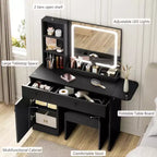 Coiffeuse avec tiroirs, ensemble de table de maquillage élégante pour chambre, avec chaise, miroir et lumières, pour chambre, noir