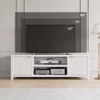 Meuble TV cannelé pour 80 pouces, meuble de divertissement moderne avec étagères réglables, meuble TV et multimédia de rangement à 2 niveaux pour salon et chambre à coucher