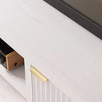 Meuble TV cannelé pour 80 pouces, meuble de divertissement moderne avec étagères réglables, meuble TV et multimédia de rangement à 2 niveaux pour salon et chambre à coucher