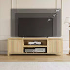Meuble TV cannelé pour 80 pouces, meuble de divertissement moderne avec étagères réglables, meuble TV et multimédia de rangement à 2 niveaux pour salon et chambre à coucher