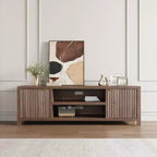 Meuble TV cannelé pour 80 pouces, meuble de divertissement moderne avec étagères réglables, meuble TV et multimédia de rangement à 2 niveaux pour salon et chambre à coucher