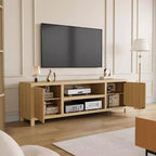 Meuble TV cannelé pour 80 pouces, meuble de divertissement moderne avec étagères réglables, meuble TV et multimédia de rangement à 2 niveaux pour salon et chambre à coucher