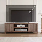 Meuble TV cannelé pour 80 pouces, meuble de divertissement moderne avec étagères réglables, meuble TV et multimédia de rangement à 2 niveaux pour salon et chambre à coucher