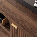 Meuble TV cannelé pour 80 pouces, meuble de divertissement moderne avec étagères réglables, meuble TV et multimédia de rangement à 2 niveaux pour salon et chambre à coucher