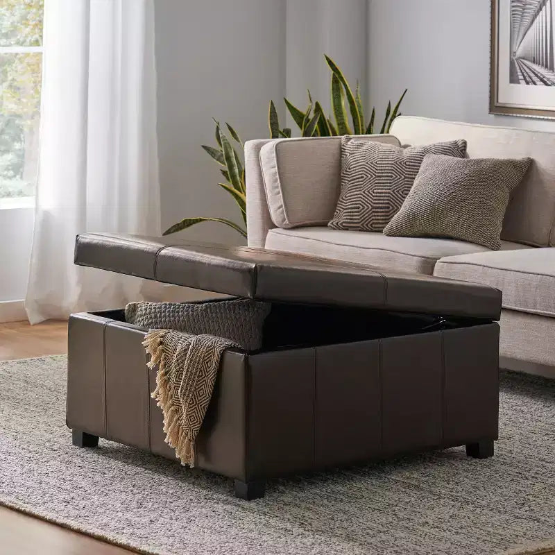GDFStudio Stanford Contemporary Bonded Leather Channel Stitch Storage Ottoman