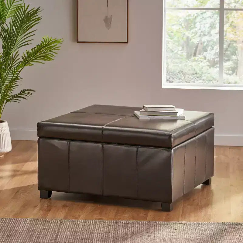GDFStudio Stanford Pouf de rangement contemporain en cuir reconstitué avec coutures horizontales