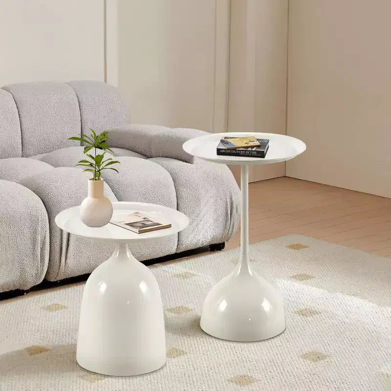 Lot de 2 tables d'appoint, tables basses rondes en métal avec bords relevés, petite table d'appoint moderne pour salon ou chambre à coucher, montage facile
