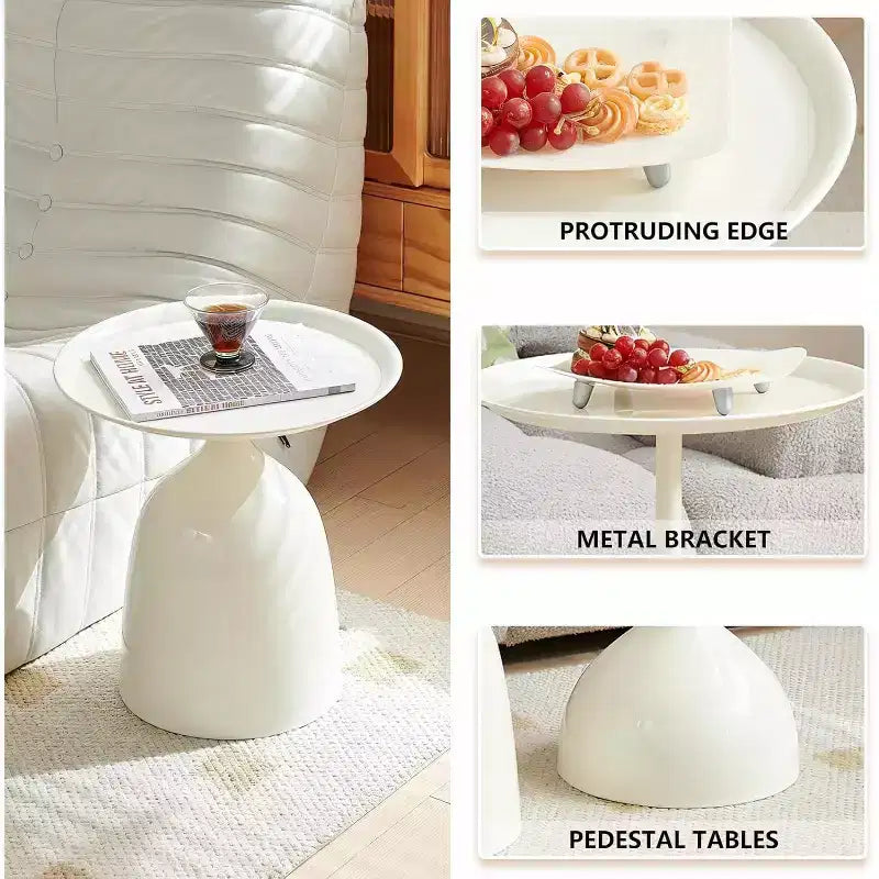 Lot de 2 tables d'appoint, tables basses rondes en métal avec bords relevés, petite table d'appoint moderne pour salon ou chambre à coucher, montage facile