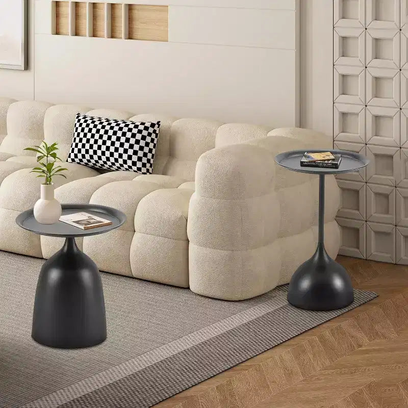 Lot de 2 tables d'appoint, tables basses rondes en métal avec bords relevés, petite table d'appoint moderne pour salon ou chambre à coucher, montage facile