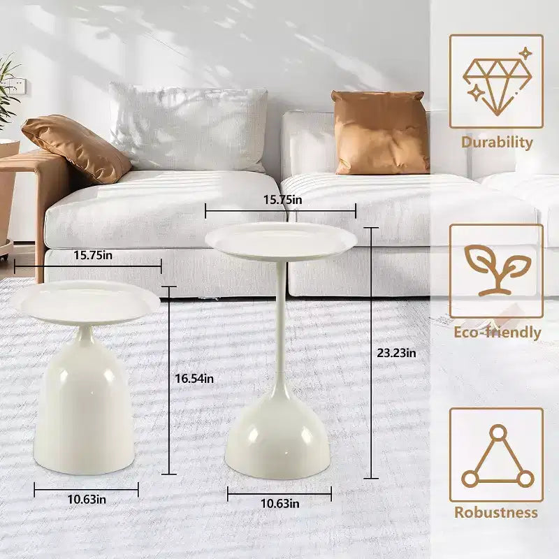 Lot de 2 tables d'appoint, tables basses rondes en métal avec bords relevés, petite table d'appoint moderne pour salon ou chambre à coucher, montage facile