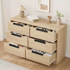 Commode 6 tiroirs pour chambre à coucher, commode en bois de 118,9 cm de large avec poignées encastrées, meuble de rangement pour vêtements, meuble TV pour couloir