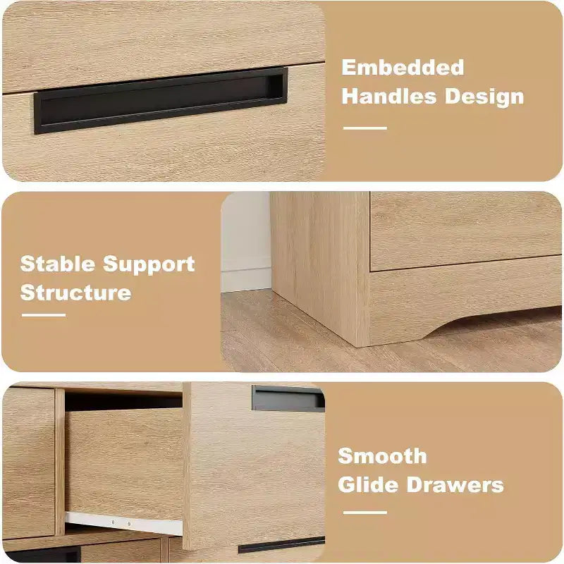 Commode 6 tiroirs pour chambre à coucher, commode en bois de 118,9 cm de large avec poignées encastrées, meuble de rangement pour vêtements, meuble TV pour couloir