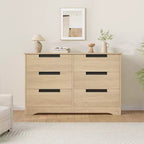 Commode 6 tiroirs pour chambre à coucher, commode en bois de 118,9 cm de large avec poignées encastrées, meuble de rangement pour vêtements, meuble TV pour couloir