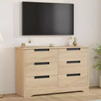Commode 6 tiroirs pour chambre à coucher, commode en bois de 118,9 cm de large avec poignées encastrées, meuble de rangement pour vêtements, meuble TV pour couloir