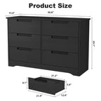 Commode 6 tiroirs pour chambre à coucher, commode en bois de 118,9 cm de large avec poignées encastrées, meuble de rangement pour vêtements, meuble TV pour couloir
