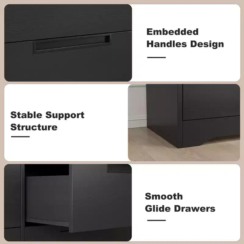Commode 6 tiroirs pour chambre à coucher, commode en bois de 118,9 cm de large avec poignées encastrées, meuble de rangement pour vêtements, meuble TV pour couloir