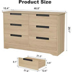Commode 6 tiroirs pour chambre à coucher, commode en bois de 118,9 cm de large avec poignées encastrées, meuble de rangement pour vêtements, meuble TV pour couloir