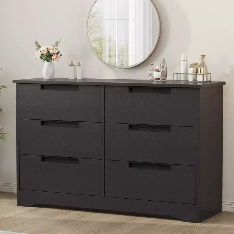 6 Drawer Dresser for Bedroom, 46.8W Wooden Chest of Drawers with Recessed Handles, Clothing Storage Cabinet, Dresser TV Stand for Hallway