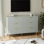Commode, commode moderne à 6 tiroirs pour chambre à coucher avec poignées dorées et grands tiroirs, commode double en bois et meuble de rangement