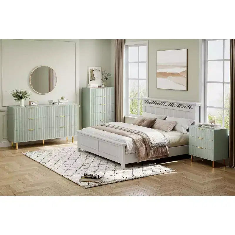 Commode, commode moderne à 6 tiroirs pour chambre à coucher avec poignées dorées et grands tiroirs, commode double en bois et meuble de rangement