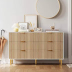 Commode, commode moderne à 6 tiroirs pour chambre à coucher avec poignées dorées et grands tiroirs, commode double en bois et meuble de rangement