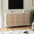Commode, commode moderne à 6 tiroirs pour chambre à coucher avec poignées dorées et grands tiroirs, commode double en bois et meuble de rangement