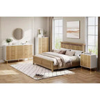 Commode, commode moderne à 6 tiroirs pour chambre à coucher avec poignées dorées et grands tiroirs, commode double en bois et meuble de rangement