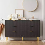 Commode, commode moderne à 6 tiroirs pour chambre à coucher avec poignées dorées et grands tiroirs, commode double en bois et meuble de rangement