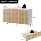 Commode, commode moderne à 6 tiroirs pour chambre à coucher avec poignées dorées et grands tiroirs, commode double en bois et meuble de rangement