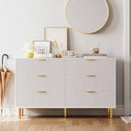 Commode, commode moderne à 6 tiroirs pour chambre à coucher avec poignées dorées et grands tiroirs, commode double en bois et meuble de rangement