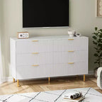 Commode, commode moderne à 6 tiroirs pour chambre à coucher avec poignées dorées et grands tiroirs, commode double en bois et meuble de rangement
