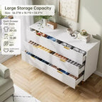 Commode, commode moderne à 6 tiroirs pour chambre à coucher avec poignées dorées et grands tiroirs, commode double en bois et meuble de rangement
