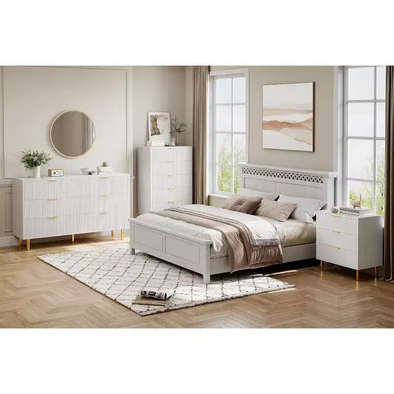 Commode, commode moderne à 6 tiroirs pour chambre à coucher avec poignées dorées et grands tiroirs, commode double en bois et meuble de rangement