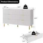 Commode, commode moderne à 6 tiroirs pour chambre à coucher avec poignées dorées et grands tiroirs, commode double en bois et meuble de rangement