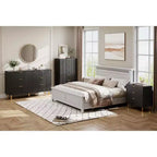 Commode, commode moderne à 6 tiroirs pour chambre à coucher avec poignées dorées et grands tiroirs, commode double en bois et meuble de rangement