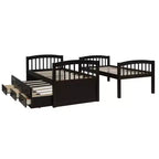 Lit superposé double avec échelle, barrière de sécurité, lit gigogne double avec 3 tiroirs pour chambre d'adolescent, meubles de chambre d'amis