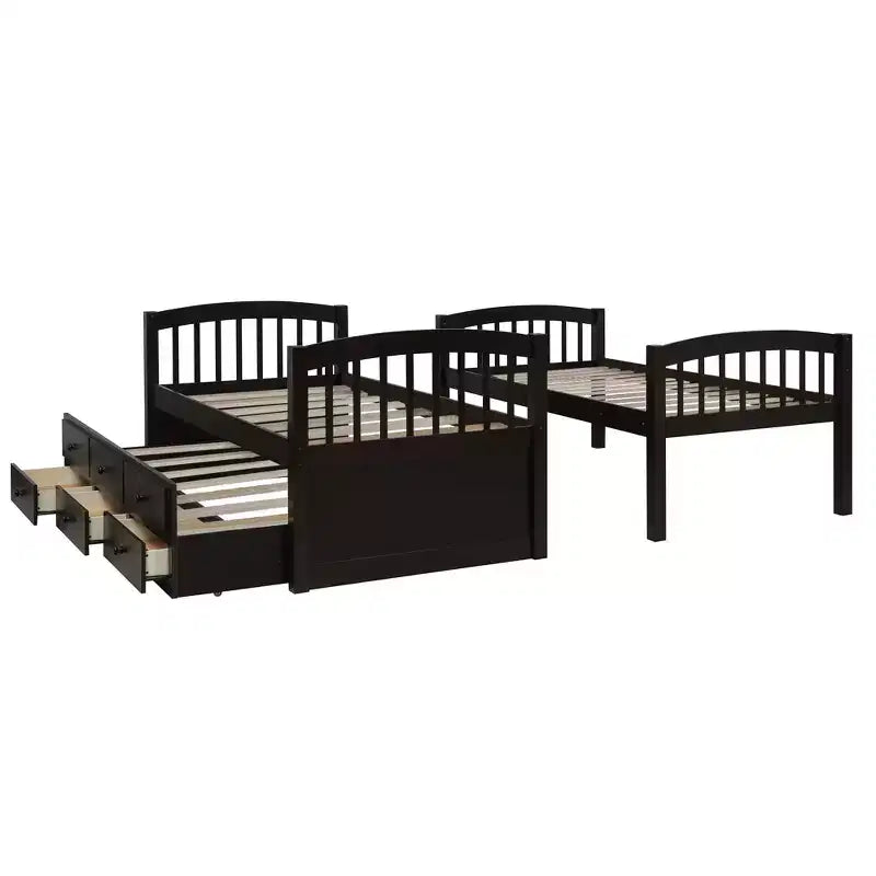 Lit superposé double avec échelle, barrière de sécurité, lit gigogne double avec 3 tiroirs pour chambre d'adolescent, meubles de chambre d'amis